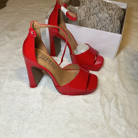 Wild Pair Bold Red Ankle Strap Heels - Picture 3 of 5